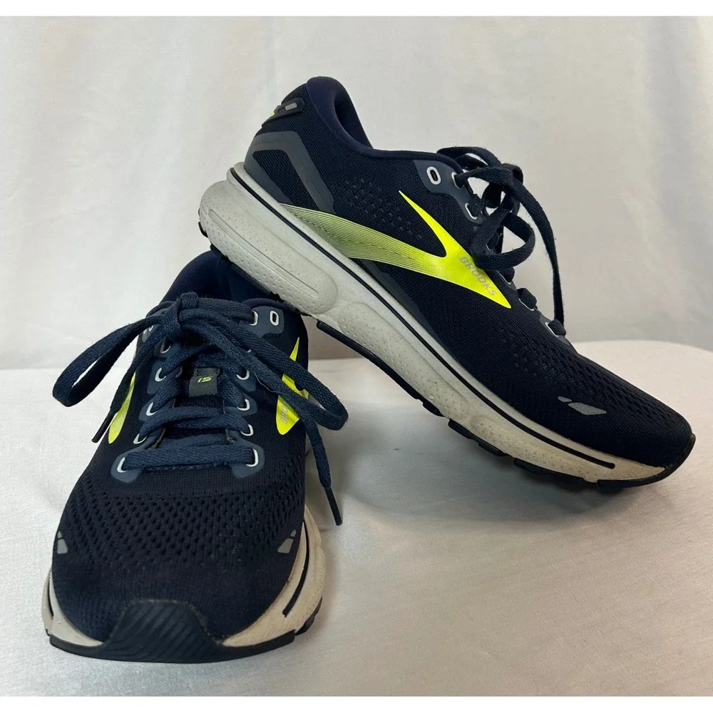 Brooks Ghost 15 Mens Running Shoes Navy Blue Neon Yellow 1103931D429 Size 7.5 D